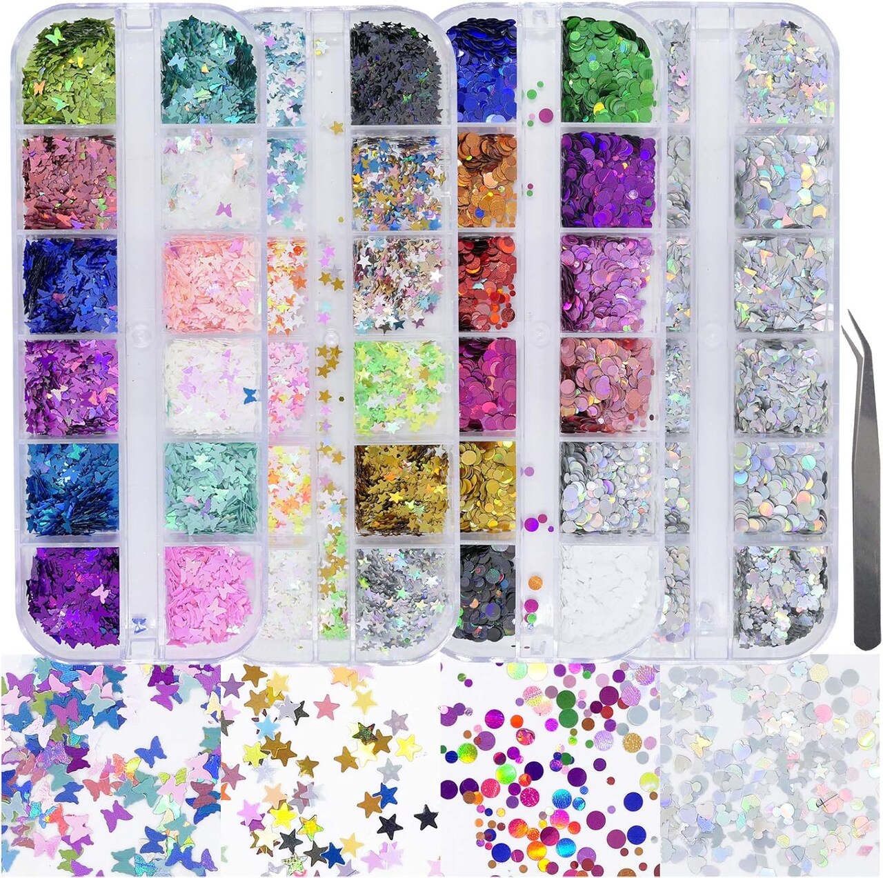 4 Boxes Holographic Nail Sequins – Mixed Shapes & Iridescent Glitter Flakes for Nail Art, DIY Manicure, Craft & Makeup (Style A)